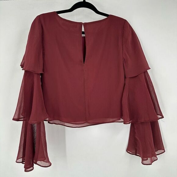 NWT BCBGeneration Tiered‎ Bell Long Sleeve Blouse Size XXS Purple Burgundy - Picture 4 of 13